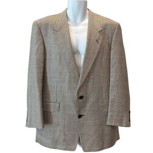 Karl Lagerfeld Paris Blazer‎ 40R Red Accent Houndstooth Silk Wool